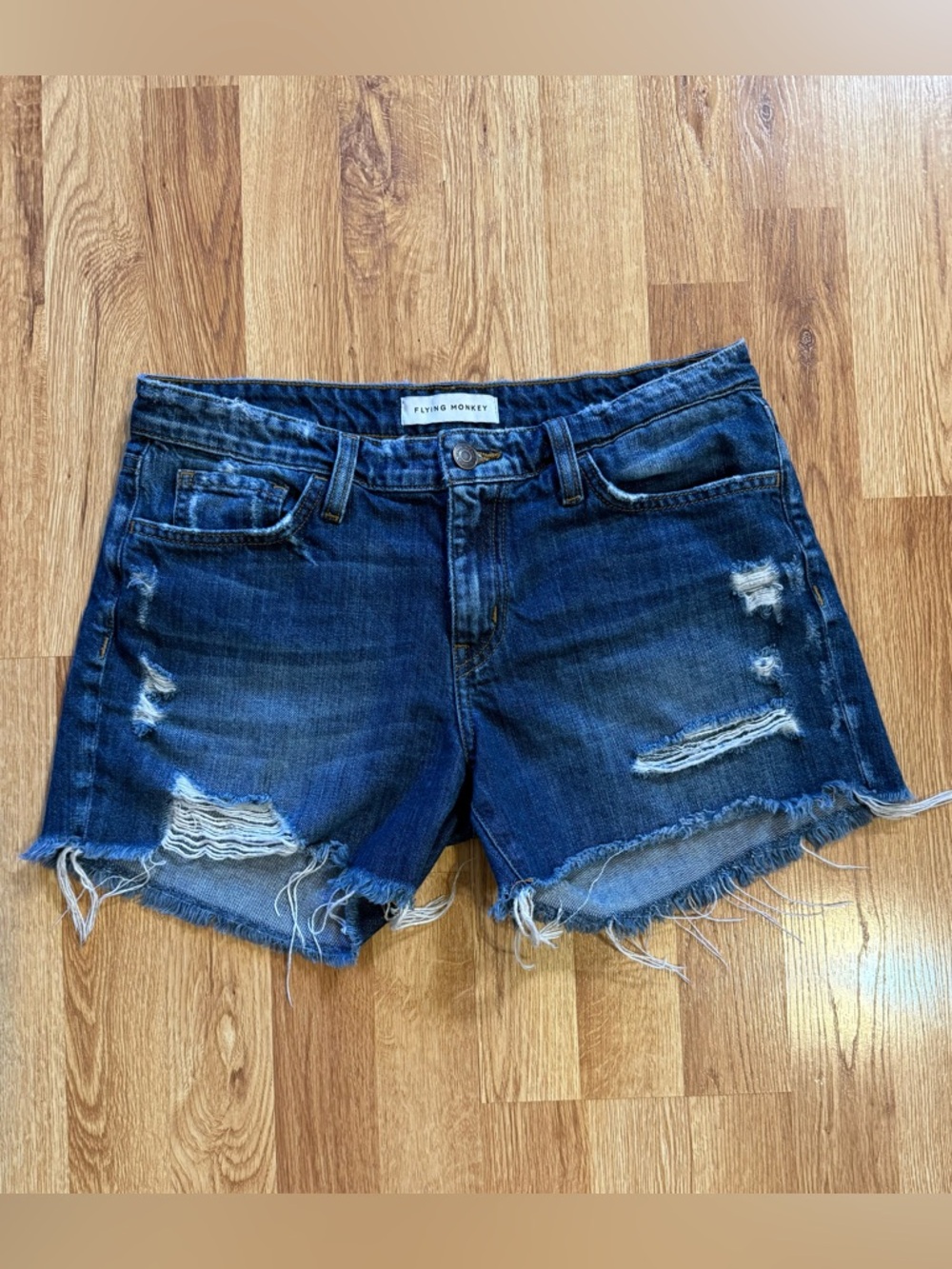 Flying Monkey Distressed Blue Denim Shorts Size 27